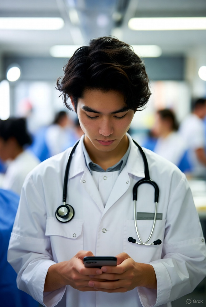 Medical student using the e-logbook app.